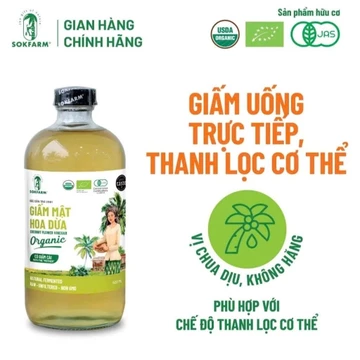 Giấm Mật Hoa Dừa Lên Men SokFarm chai 500ml, chứa giấm cái, thay thế giấm táo