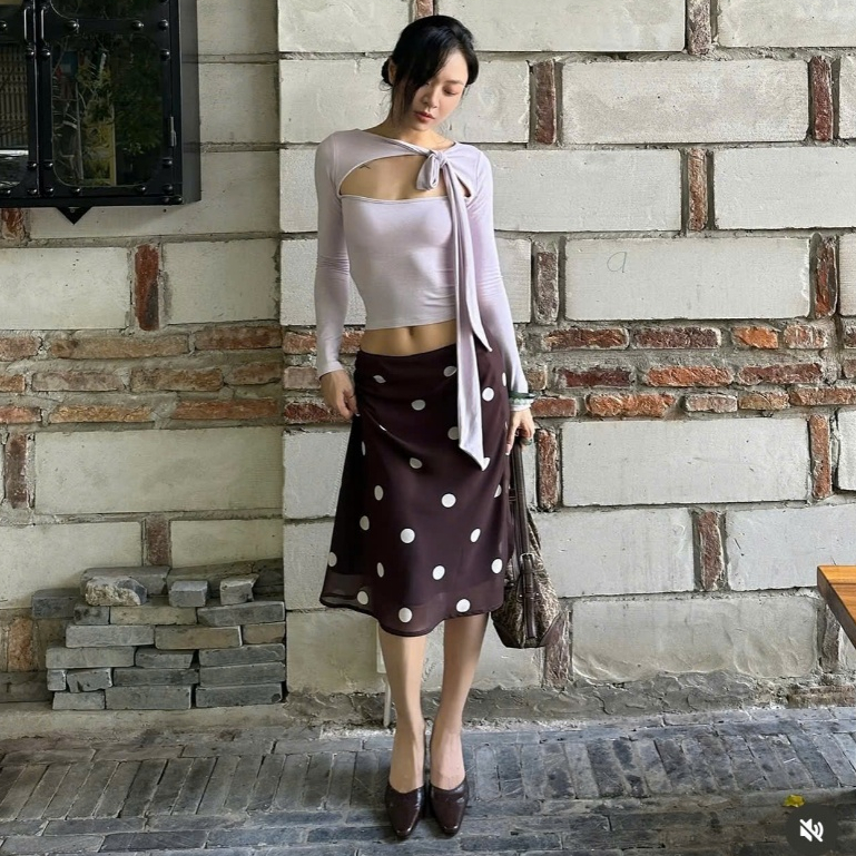 Chân Váy Cạp Trễ Đuôi Cá Chấm Bi RACHIN SKIRT Xòe Nhẹ Chất Liệu Voan Cát 2 Lớp SAN Clothings - P195
