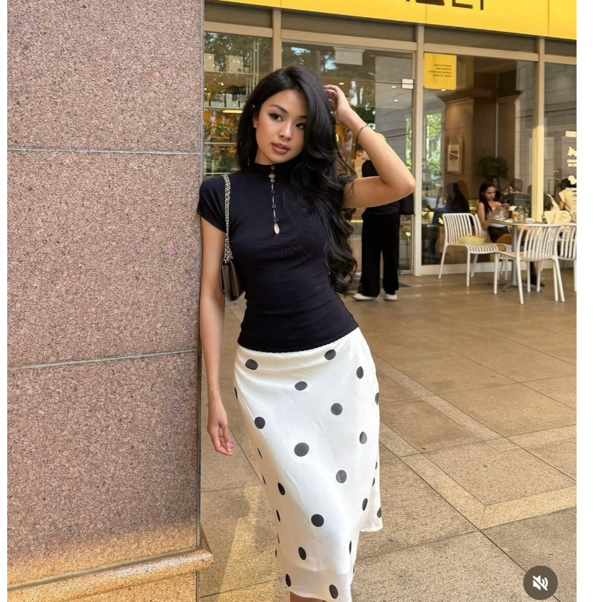 Chân Váy Cạp Trễ Đuôi Cá Chấm Bi RACHIN SKIRT Xòe Nhẹ Chất Liệu Voan Cát 2 Lớp SAN Clothings - P195