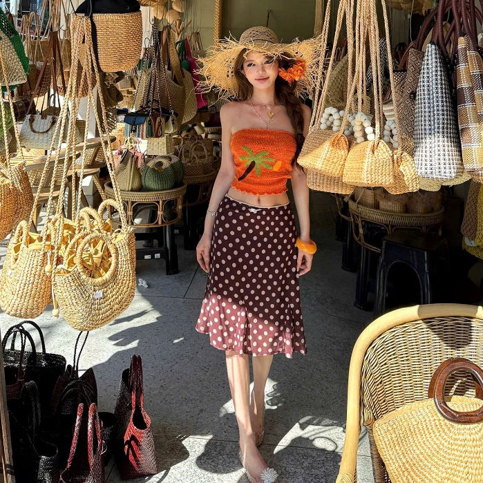 Chân Váy Cạp Trễ Đuôi Cá Chấm Bi RACHIN SKIRT Xòe Nhẹ Chất Liệu Voan Cát 2 Lớp SAN Clothings - P195