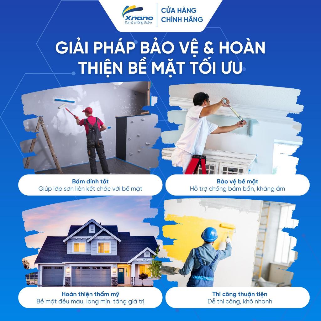 Sơn Bán Bóng Nội Thất Cao Cấp XNANO - Lau Chùi Vượt Trội Chống Bám Bẩn Kháng Mốc X5 Tặng Bộ Lu Chổi Quét Bảo Hành 3 Năm