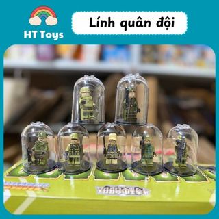 Bộ 8 Mô Hình Nhân Vật Quân Đội Mini Lắp Ghép Có Nắp Mica Chống Bụi Trưng Bày Đẹp Mắt Cho Bé HT Toys