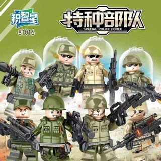 Bộ 8 Mô Hình Nhân Vật Quân Đội Mini Lắp Ghép Có Nắp Mica Chống Bụi Trưng Bày Đẹp Mắt Cho Bé HT Toys