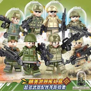 Bộ 8 Mô Hình Nhân Vật Quân Đội Mini Lắp Ghép Có Nắp Mica Chống Bụi Trưng Bày Đẹp Mắt Cho Bé HT Toys