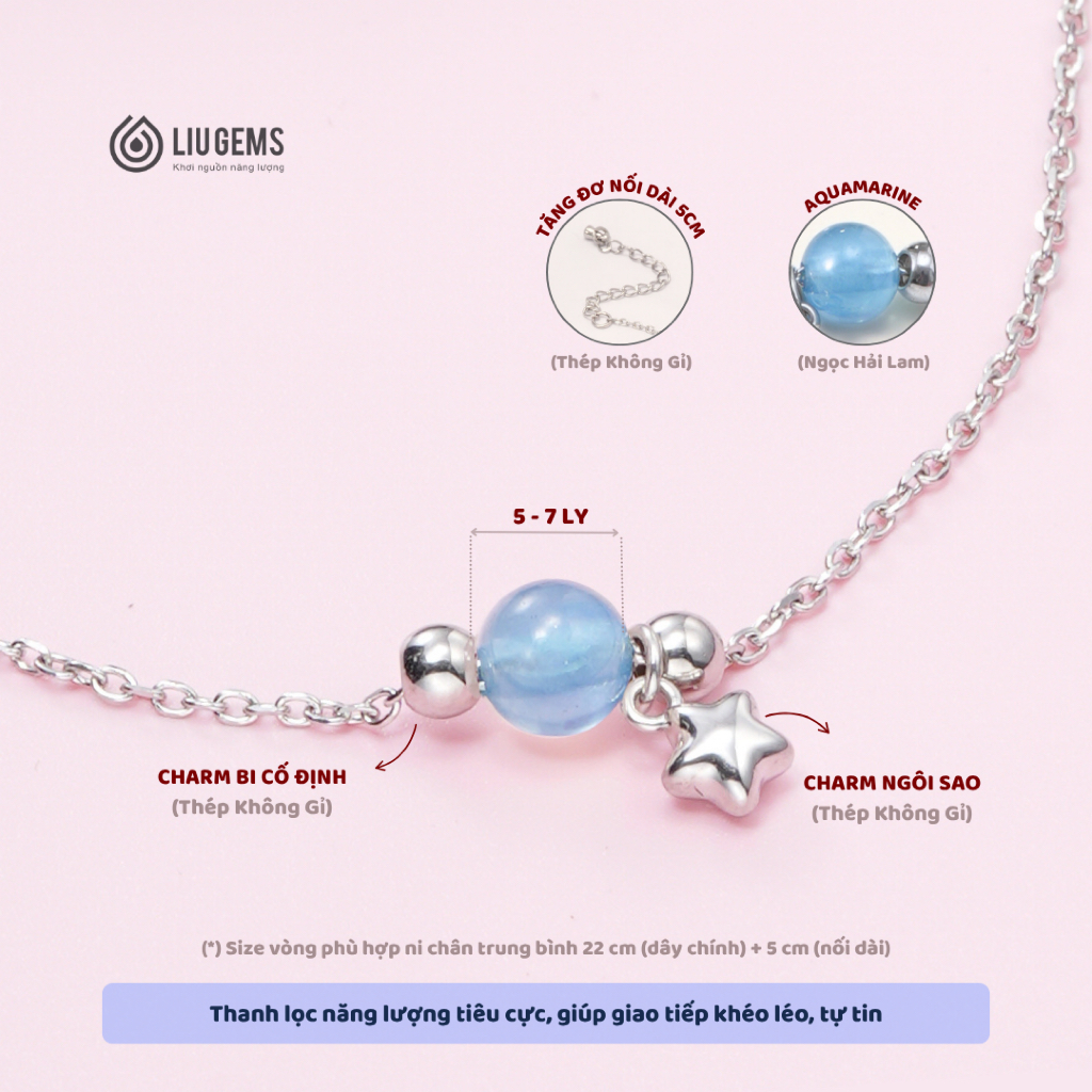 Lắc Chân Thép Không Gỉ 1 Hạt Liugems – Minimalist Đính Đá Năng Lượng & Charm Mini Tinh Tế LCT01