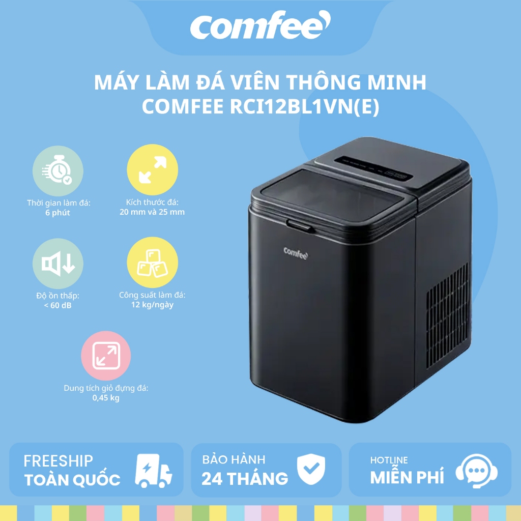 Máy làm đá viên mini tự động Comfee RCI12BL1VN(E) | Làm đá trong 6 phút, công suất 12Kg/ngày