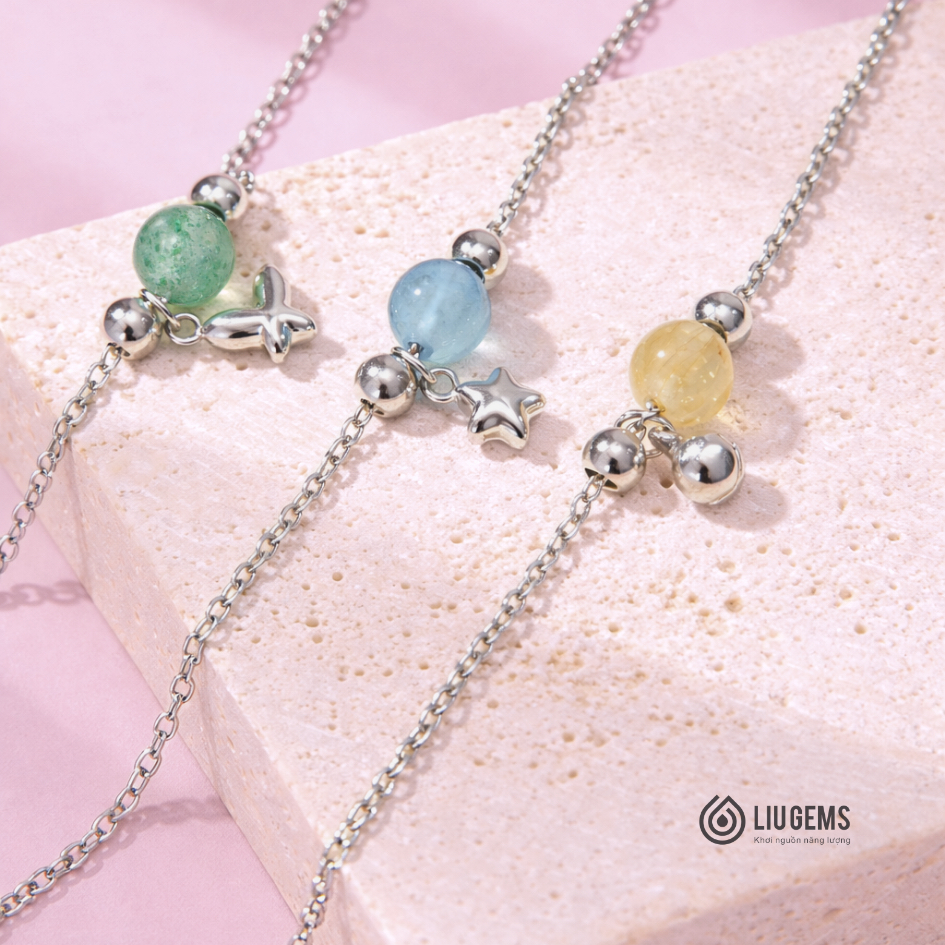 Lắc Chân Thép Không Gỉ 1 Hạt Liugems – Minimalist Đính Đá Năng Lượng & Charm Mini Tinh Tế LCT01