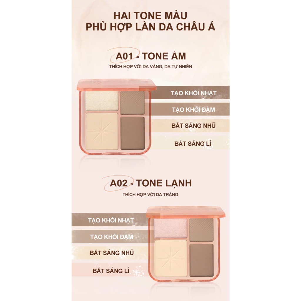 Bảng tạo khối bắt sáng 3D HEXZE 10g, định hình khuôn mặt sắc nét, dạng dỡ, tự nhiên