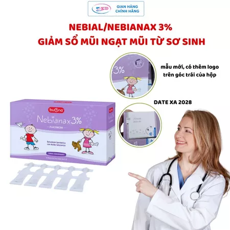 Dung dịch nhỏ mũi Nebial / Nebianax 3% Flaconcini - Nước muối ưu trương (hộp 20 ống 5 ml)