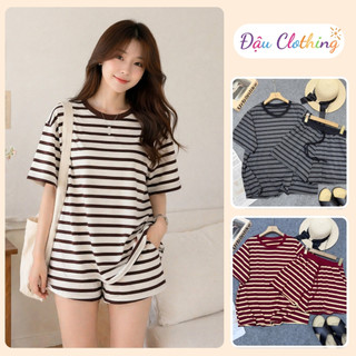 Đồ Bộ Bigsize Nữ Áo Phông tay Ngắn Kẻ Sọc Mix Quần Short Lưng Chun Bản Cho Chubby SET869