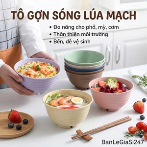 Tô Lúa Mạch Ăn Mì, Ăn Cốm Chống Trượt - TÔ GỢN SÓNG LÚA MẠCH Kích Thước 17cm Nhiều Màu Sắc, An Toàn Cho Sức KHoẻ