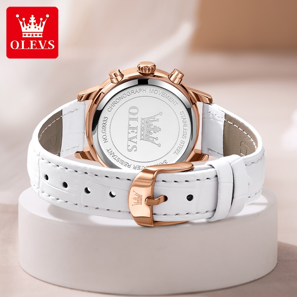 OLEVS Đồng hồ nữ Chính hãng Dây đeo bằng da thật Có Lịch Chống thấm nước Mặt số kim cương Quà 9933