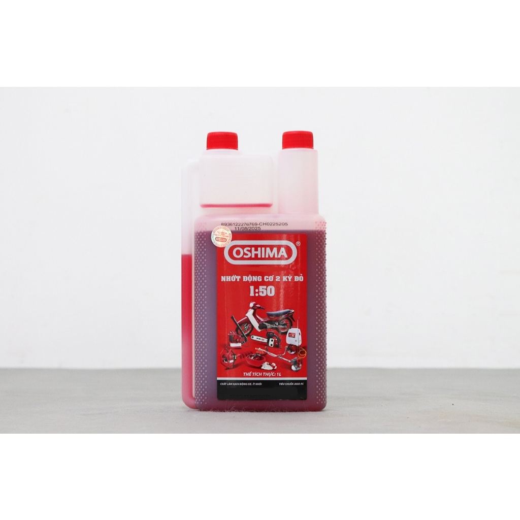 Dầu Nhớt Chai 1Lít OSHIMA Đỏ-Chính Hãng cho Động Cơ 2 thì Tiêu Chuẩn,Độ Nhờn Cao,Ít Khói