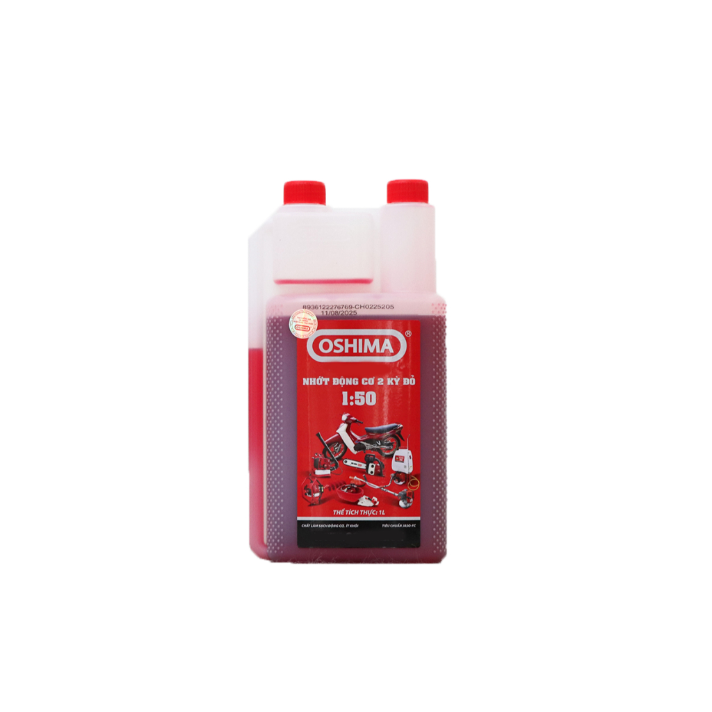 Dầu Nhớt Chai 1Lít OSHIMA Đỏ-Chính Hãng cho Động Cơ 2 thì Tiêu Chuẩn,Độ Nhờn Cao,Ít Khói