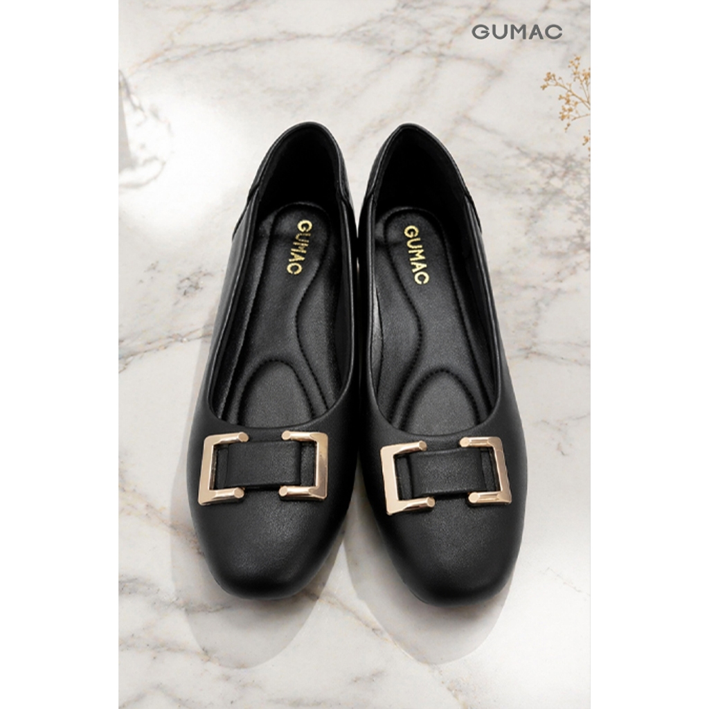 Giày Cao Gót Nữ GUMAC Bít Mũi Đế Vuông 3cm Phối Khóa Kim Loại Đệm Êm Chân Công Sở GG05028
