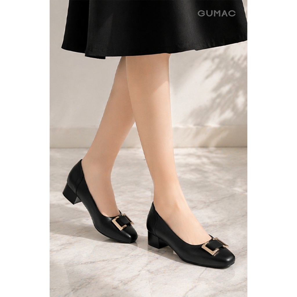 Giày Cao Gót Nữ GUMAC Bít Mũi Đế Vuông 3cm Phối Khóa Kim Loại Đệm Êm Chân Công Sở GG05028