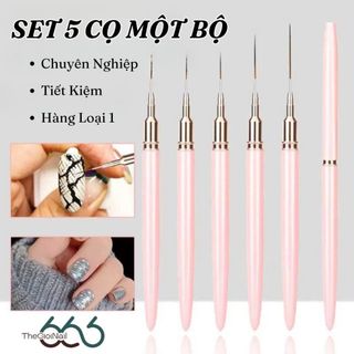 Set 5 Cọ Vẽ Nail Siêu Mảnh Có Nắp Cán Hồng – Cọ Kẻ Line, Vẽ Hoa, Vẽ Gel Đủ Size Chuyên Nghiệp THEGIOINAIL666