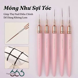 Set 5 Cọ Vẽ Nail Siêu Mảnh Có Nắp Cán Hồng – Cọ Kẻ Line, Vẽ Hoa, Vẽ Gel Đủ Size Chuyên Nghiệp THEGIOINAIL666