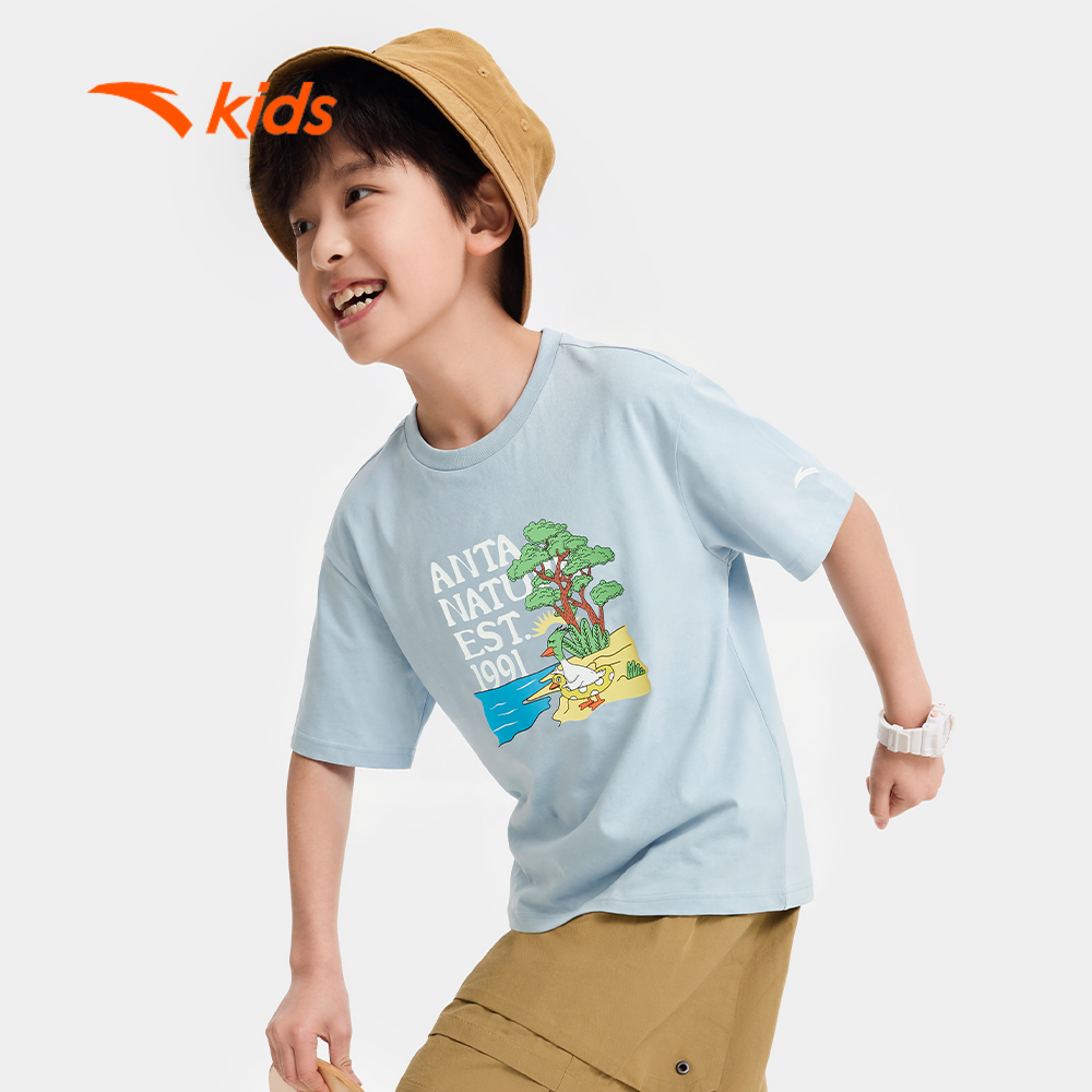 Anta Kids Áo Phông + Quần Short Lửng Bé Trai Thể Thao Năng Động Thoáng Khí Nhanh Khô  3526B6666
