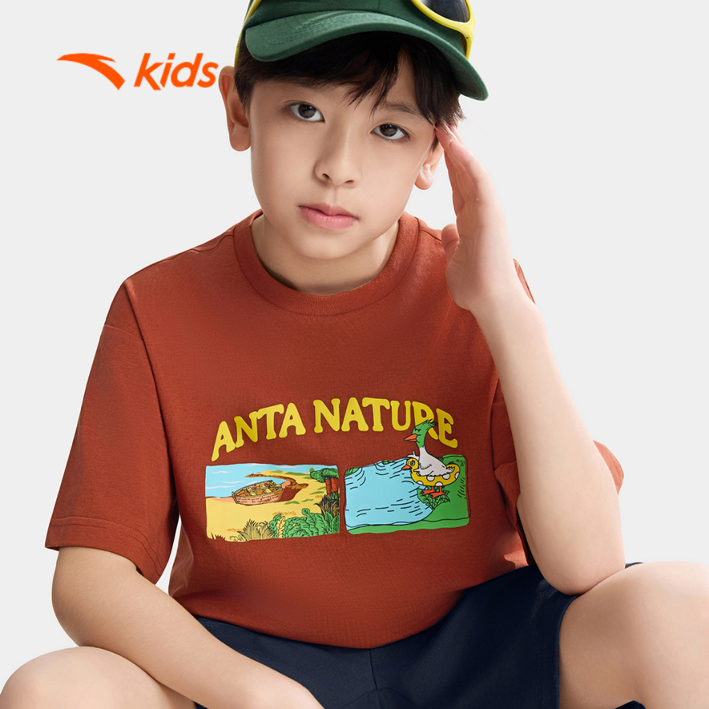 Anta Kids Áo Phông + Quần Short Lửng Bé Trai Thể Thao Năng Động Thoáng Khí Nhanh Khô  3526B6666