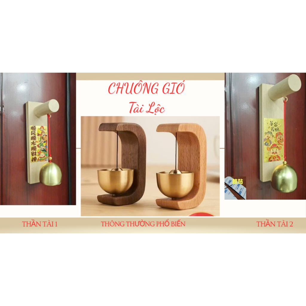 Chuông gió Thần Tài phù hợp quán ăn uống. Loại thần tài sẽ to và vang lớn hơn loại thườngi