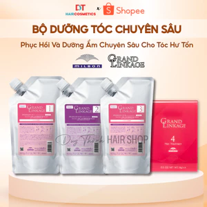 Bộ Phục Hồi Chuyên Sâu 3 Bước Milbon Grand Linkage 600ml - Ổn Định Màu, Phục Hồi, Giữ Nếp Suôn Mượt.