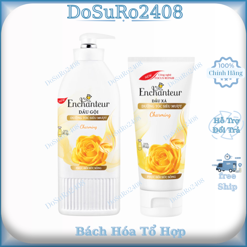 Dầu gội và Dầu xả dưỡng tóc siêu mượt Enchanteur Charming/Sensation Keratin 650g/335g