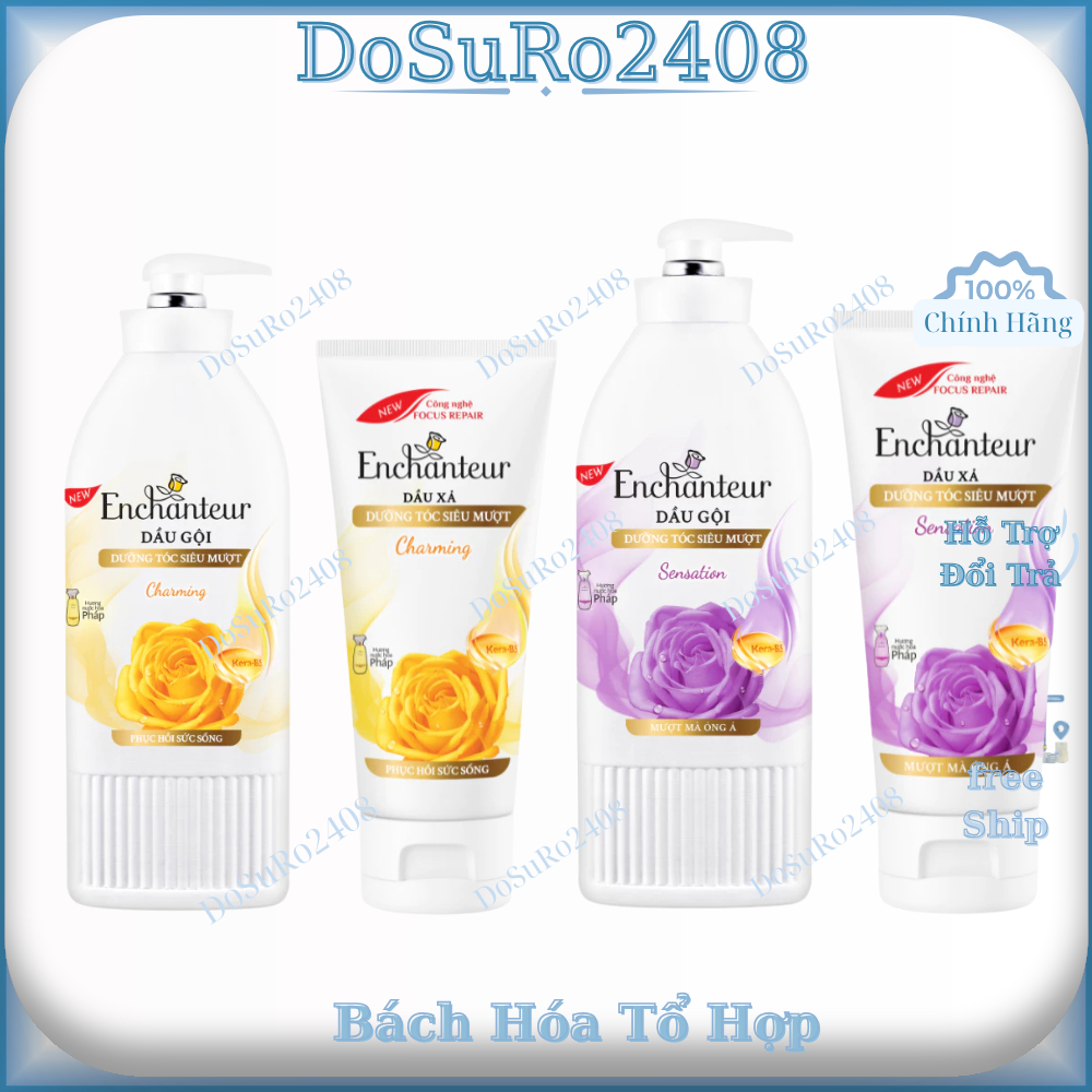 Dầu gội và Dầu xả dưỡng tóc siêu mượt Enchanteur Charming/Sensation Keratin 650g/335g