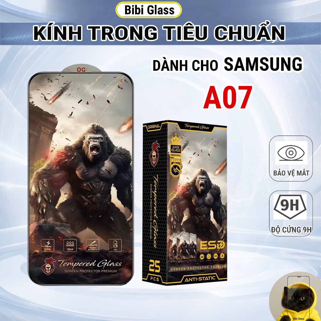 Kính cường lực Samsung A07 trong suốt chiến binh chống bám vân tay bảo vệ màn hình đt sharkcase