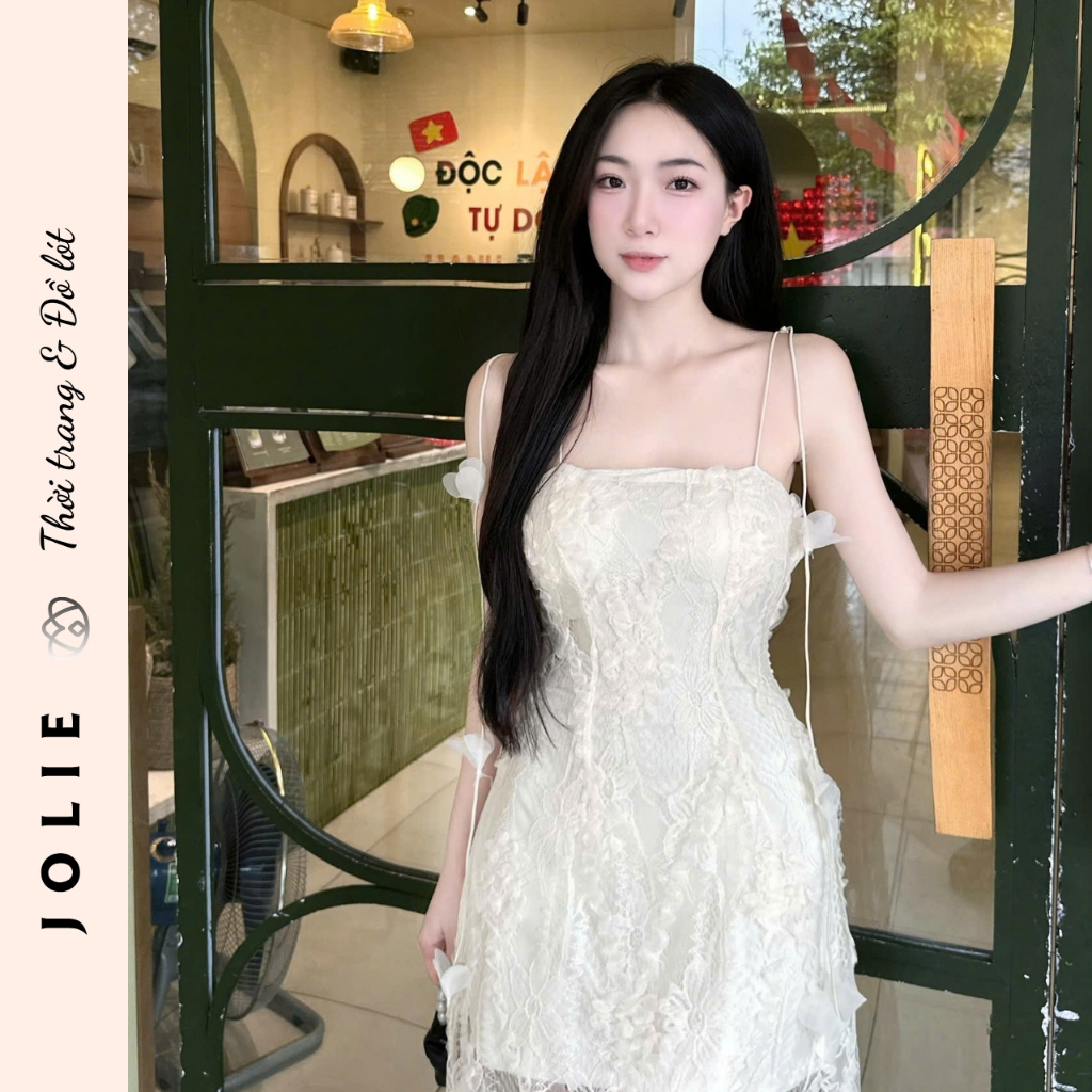 Váy Hai Dây Ren Hoa Phối Lưới Dáng Dài Xuyên Thấu Sang Chảnh JOLIE Thiết Kế Dự Tiệc Đi Biển Cao Cấp