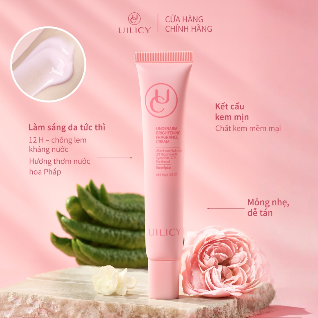 Kem dưỡng Hỗ trợ trắng sáng vùng da dưới cánh tay UILICY30g Khử Mùi Nách Trắng da Chống2% Niacinamide Symwhite377 Rose