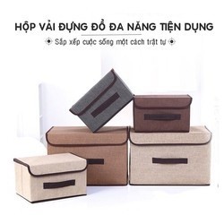 Hộp đựng đồ bằng vải đa năng gấp gọn có nắp đậy cứng cáp dùng đựng quần áo đồ chơi tiện lợi