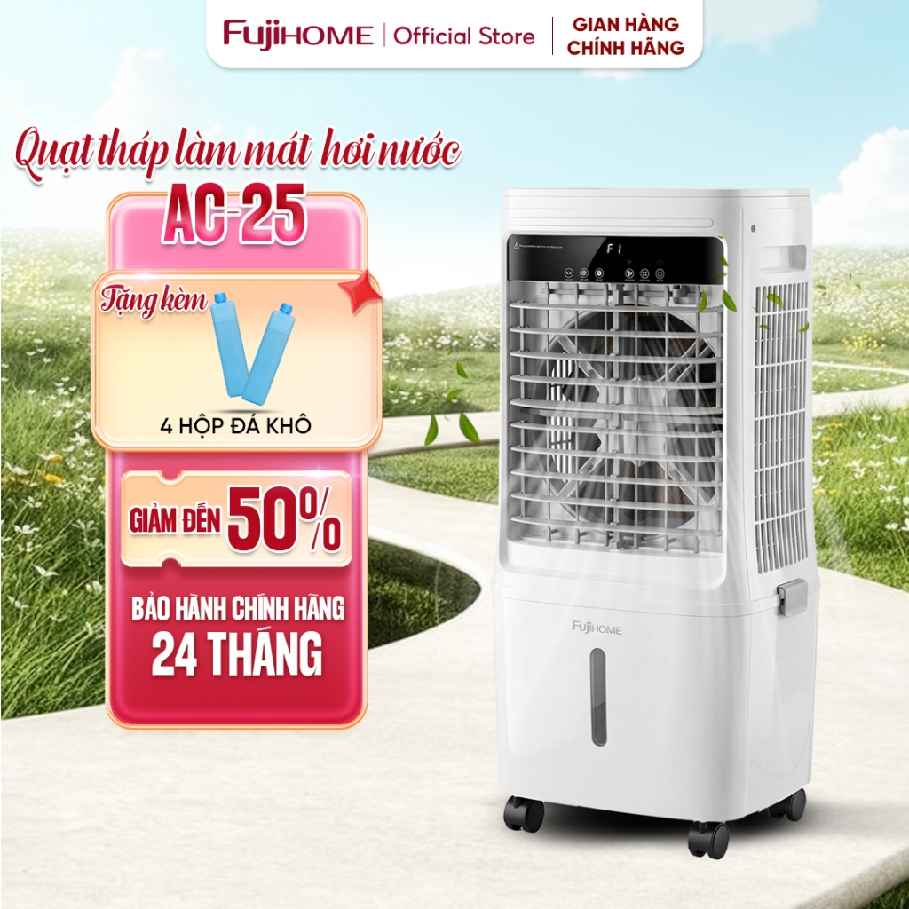 Máy làm mát không khí hơi nước Fujihome AC-25, quạt điều hoà không khí 3 tốc độ gió,bình nước lớn 25L đảo chiều góc rộng