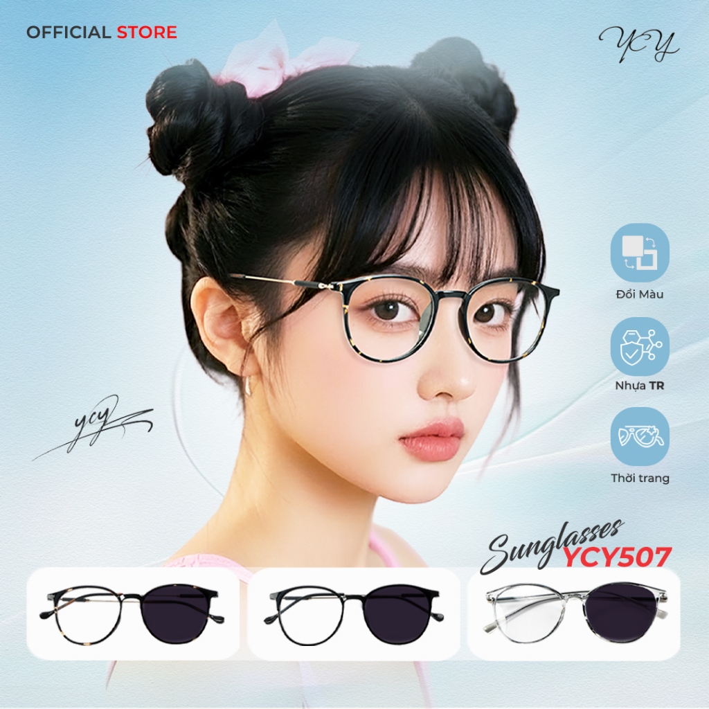 Mắt Kính TR Gọng Hình Tròn Đổi Màu Khi Ra Nắng, Đổi Màu Khi Tiếp Xúc Với Tia UV, Chống Tia UV bảo vệ mắt khi ra nắng