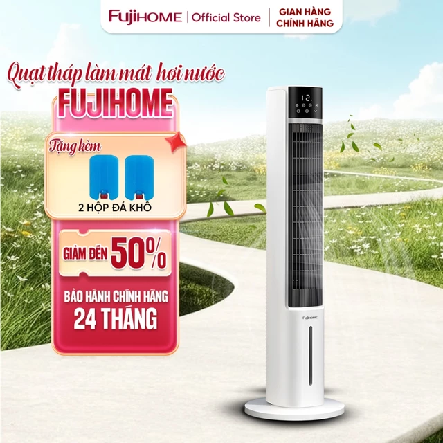 Máy làm mát kèm lọc không khí Nhập Khẩu Fujihome, quạt tháp không cánh điều hoà không khí điều khiển từ xa tặng đá khô