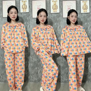 BỘ THUN TĂM IN HỌA TIẾT ÁO CỔ VIỀN BÈO TAY DÀI QUẦN SUÔNG CÓ 2 SIZE