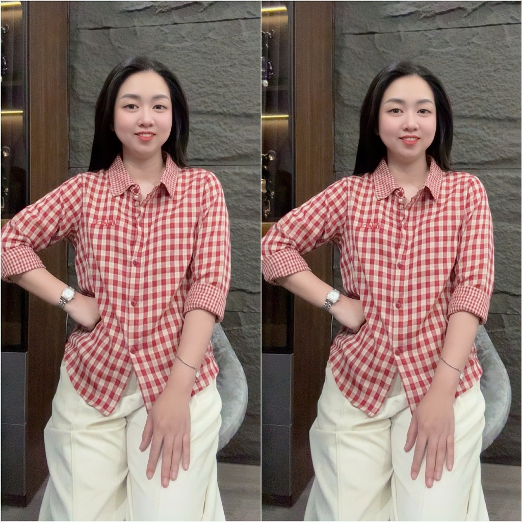 HT30. (FORM VỪA) Áo sơ mi tay dài chất linen kẻ mát, mềm đủ size 40-70kg vừa