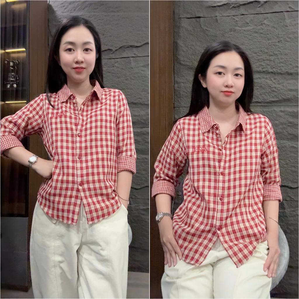 HT30. (FORM VỪA) Áo sơ mi tay dài chất linen kẻ mát, mềm đủ size 40-70kg vừa