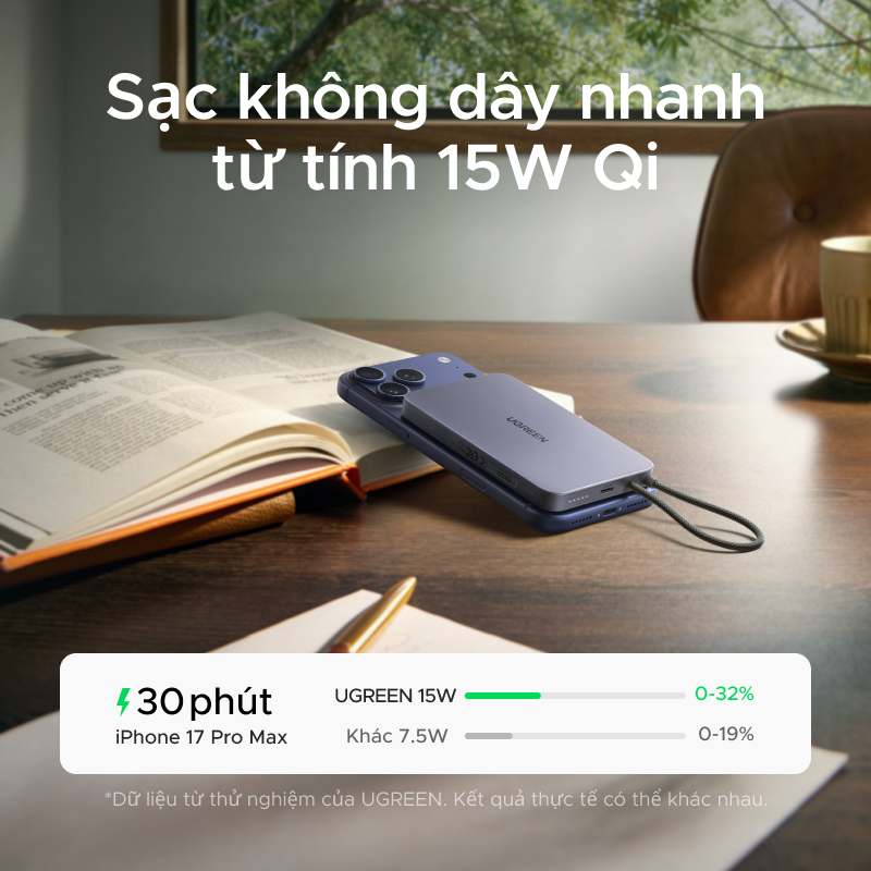 【10000mAh 30W+15W】UGREEN 10000mAh 15W Sạc từ tính Max Power Bank Xi măng hai vòng màu xám thích với iPhone 17 Series | BigBuy360 - bigbuy360.vn