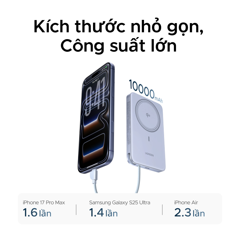 【10000mAh 30W+15W】UGREEN 10000mAh 15W Sạc từ tính Max Power Bank Xi măng hai vòng màu xám thích với iPhone 17 Series | BigBuy360 - bigbuy360.vn