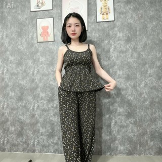 Sét Bộ Dây Bo Chun Eo Quần Ống Suôn Chất Đũi Xốp