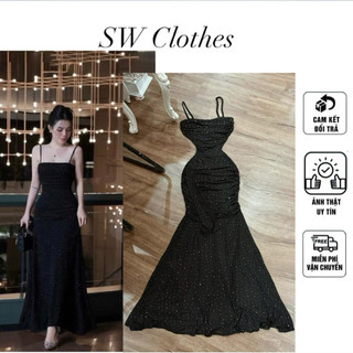 Đầm body nhún hai dây lấp lánh xoè đuôi cá fom dáng dài sang chảnh