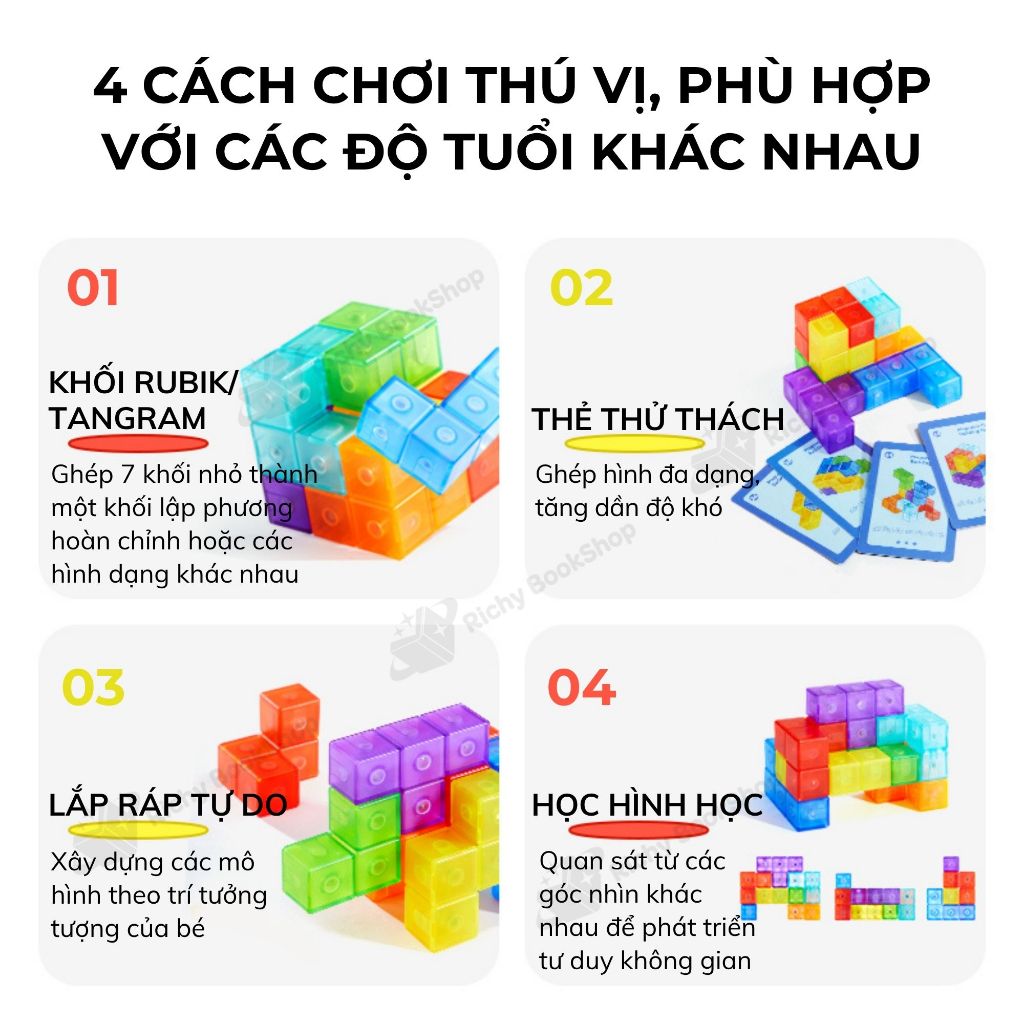Đồ chơi khối nam châm Mideer, Mô hình lắp ráp từ tính Magnetic Cube Building Blocks