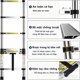 Thang Rút Đơn Chữ I Thang Rút Nhôm Inox Rút Đơn Tùy chọn (1,9–6 m) – Phiên bản nâng cấp