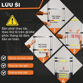 Thang Rút Đơn Chữ I Thang Rút Nhôm Inox Rút Đơn Tùy chọn (1,9–6 m) – Phiên bản nâng cấp