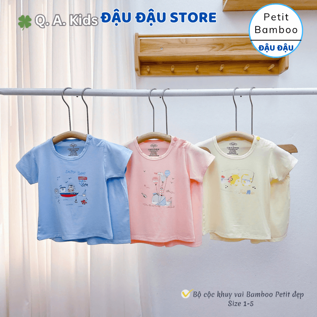 Set 2/3 Bộ Cộc Cài Vai Bamboo Petit mềm mịn in hoạ tiết cho bé trai bé gái size 4-15 kg QA-CV33 Đậu Đậu Store