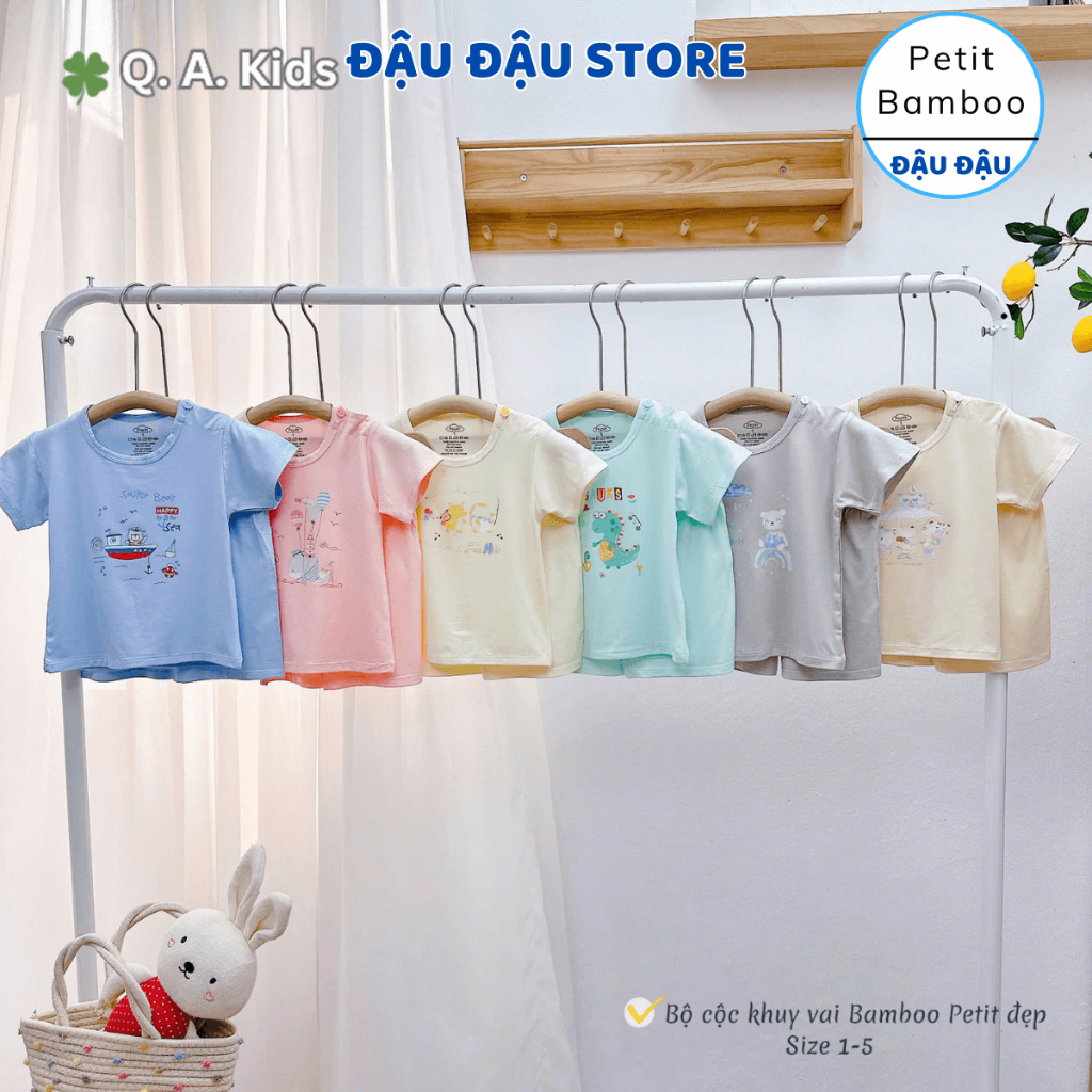 Set 2/3 Bộ Cộc Cài Vai Bamboo Petit mềm mịn in hoạ tiết cho bé trai bé gái size 4-15 kg QA-CV33 Đậu Đậu Store