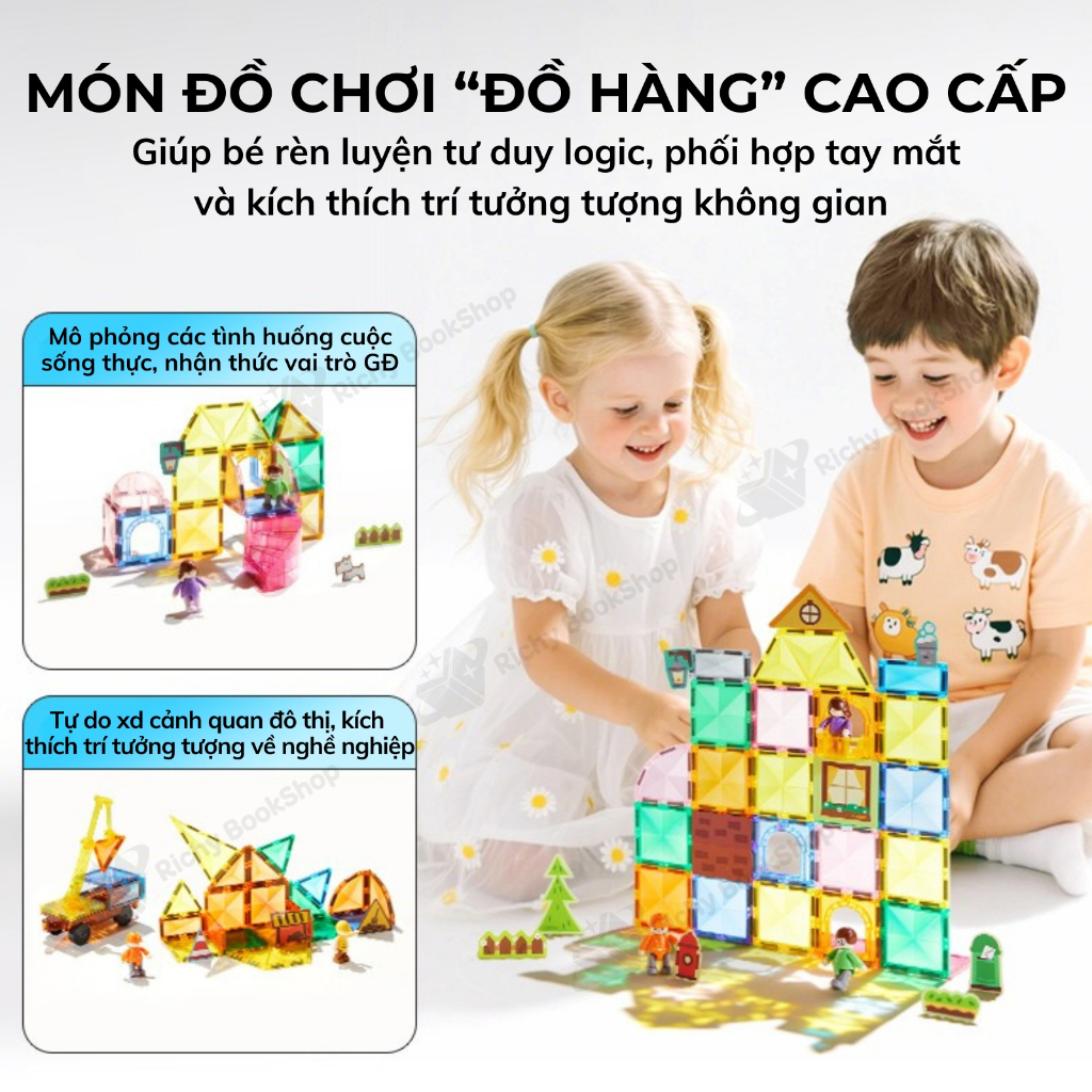 Bộ Xếp Hình Nam Châm Mideer Magnetic Tiles 32-33 Chi Tiết - Đồ chơi lắp ráp sáng tạo Lâu Đài & Công Trình cho bé