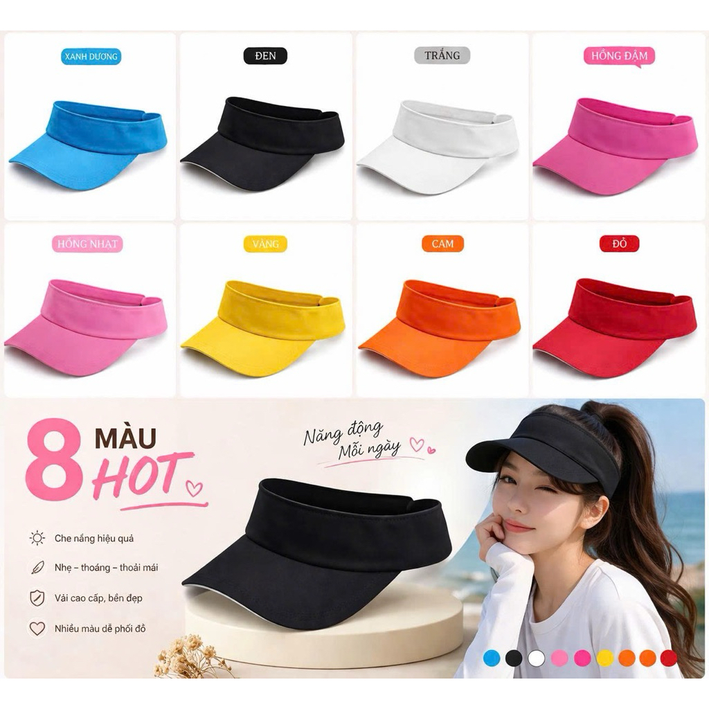 MŨ NỬA ĐẦU HỞ CHÓP , MŨ TENIS TRƠN THỜI TRAG BASIC