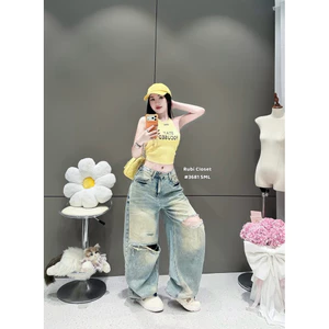 Quần jeans suông mài rách giả bẩn